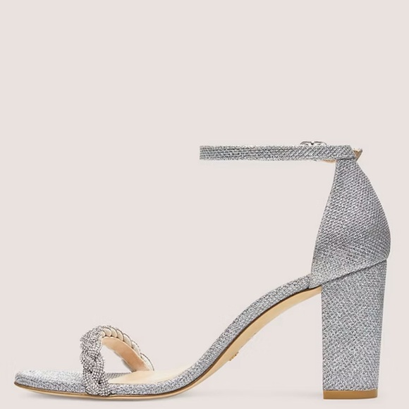 NEW Stuart Weitzman Silver Nearly Nude Hi Shine Sandal - Picture 7 of 9